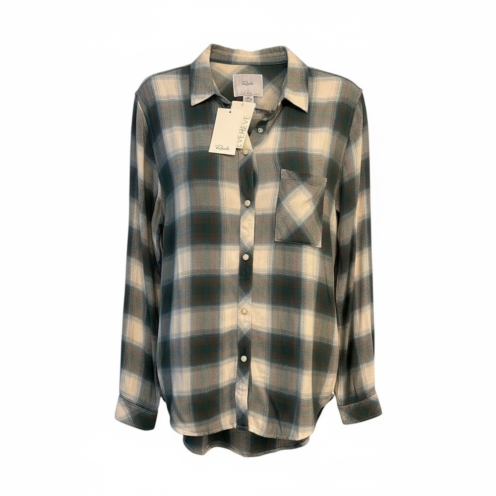 Rails Hunter Shirt Button Down Western Style Ivory Teal Olive Plaid Size Medium - Picture 2 of 13